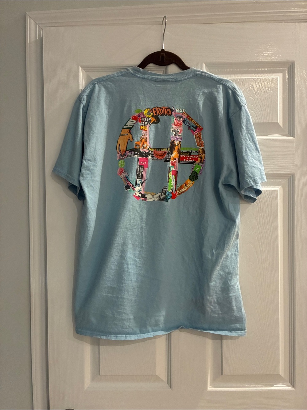 HUF Sky Blue Short-Sleeve Tee with Multicolor Peace Graphic